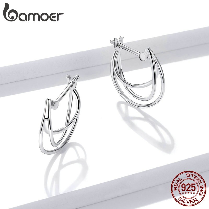 Khuyên Tai Bamoer BSE443 Bạc 925 Thiết Kế Kiểu Vòng Đan Xen Phong Cách Pháp Dành Cho Nữ