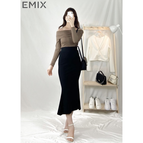 Chân váy công sở nữ EMIX (màu đen), dáng đuôi cá, dài, form ôm, cạp cao, tôn dáng, vải umi co giãn tốt, mã v6729