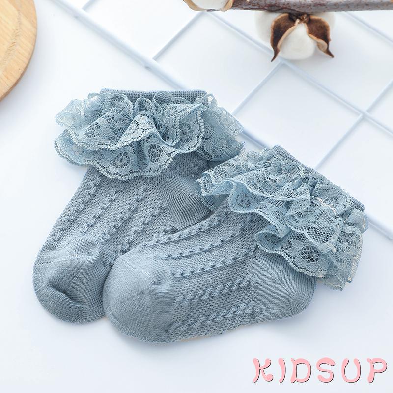 Vớ ngắn hai lớp màu sắc trơn chống trượt dành cho bé gái