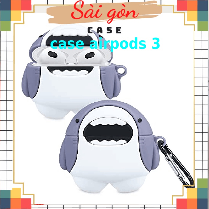 Case airpods 3 Vỏ Bọc  Hình Thú Đựng Hộp Sạc Tai Nghe Bằng Silicon Dẻo Đẹp mã cá mập  A3