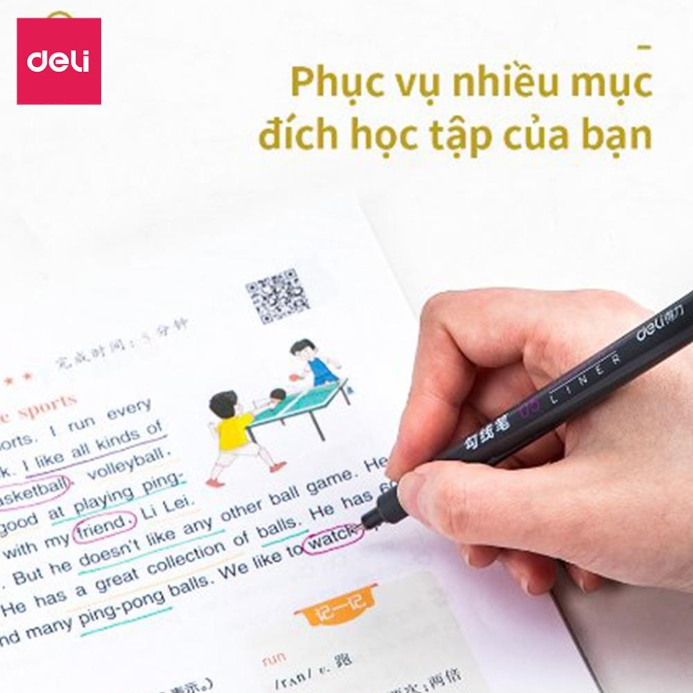 Bút line DELI đi nét nhiều màu ngòi bọc kim loại 0.5mm bộ 9 chiếc S572