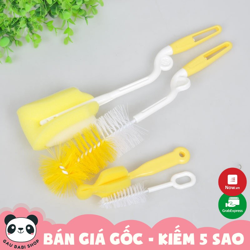 FREE SHIP !!! Cọ bình sữa và cọ núm ti moonship màu Vàng 4 chi tiết tiện dụng cho bé