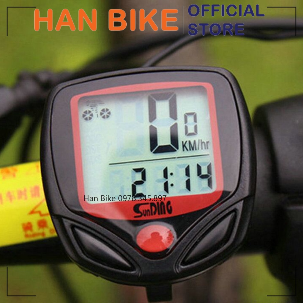 Đồng hồ đo tốc độ xe đạp thể thao có dây chống nước màn hình LCD 15 chức năng hiển thị bằng tiếng Anh