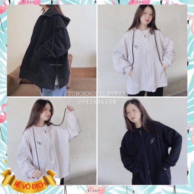 (mới) ÁO KHOÁC NỈ HÌNH CHAI NƯỚC XẺ TÀ BASIC - ÁO HOODIE MILK DÂY KÉO UNISEX THÊU BÌNH SỮA ĐEN TRẮNG XÁM