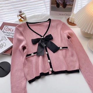 Áo cardigan viền nơ