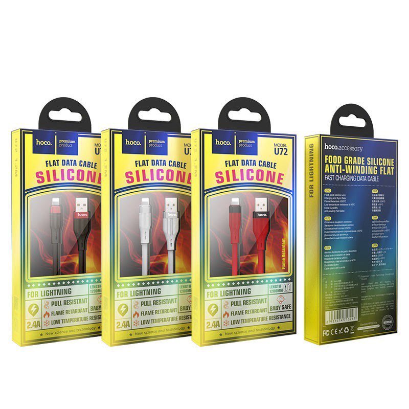 Cáp sạc nhanh Hoco U72 Silicon bền bỉ 2.4A cho iPhone, iPad, Android dây dài 1.2m - Chính hãng