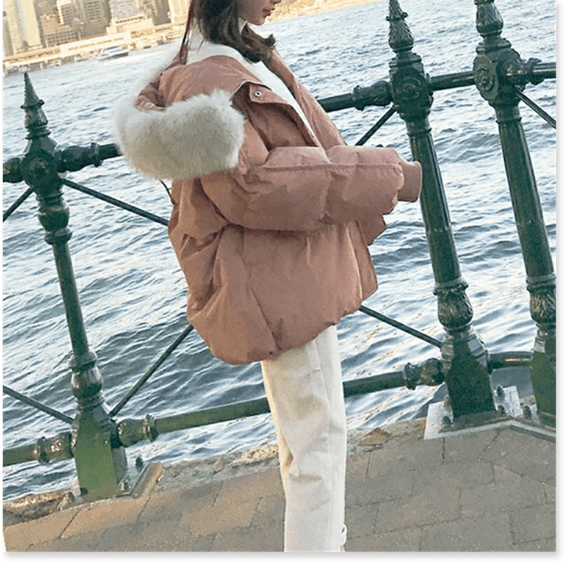 Áo Khoác Phao Nữ Cổ Lông Siêu Ấm