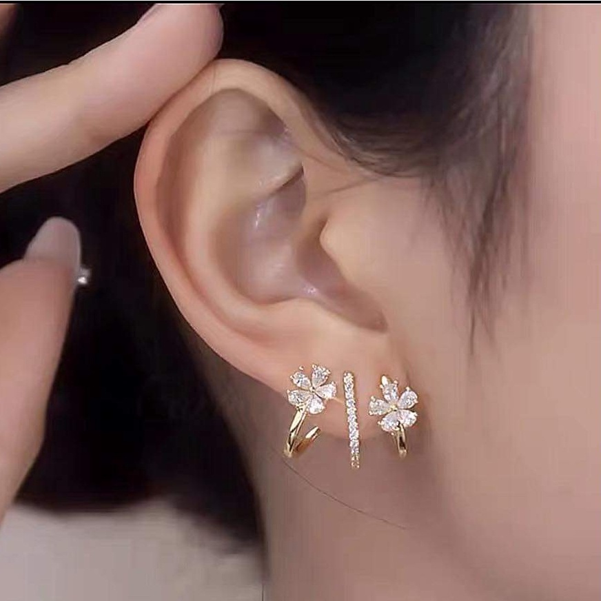 Khuyên tai bạc Khuyên cành hoa ôm vành tai Van Jewelry V10723 điệu đà
