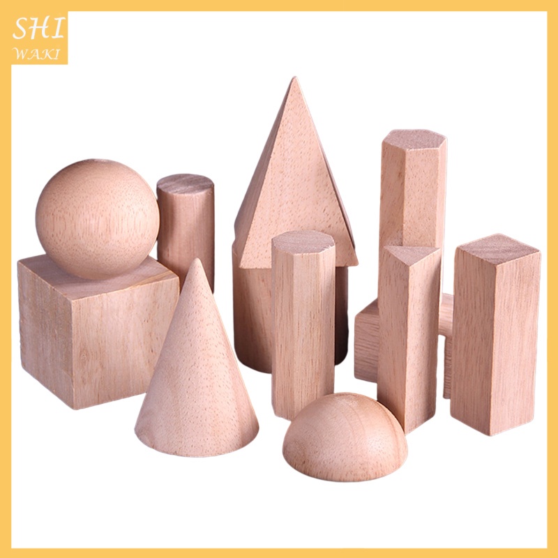 12 Pieces Wood Geometric Solids Shapes Stacking Construction Learning Toys