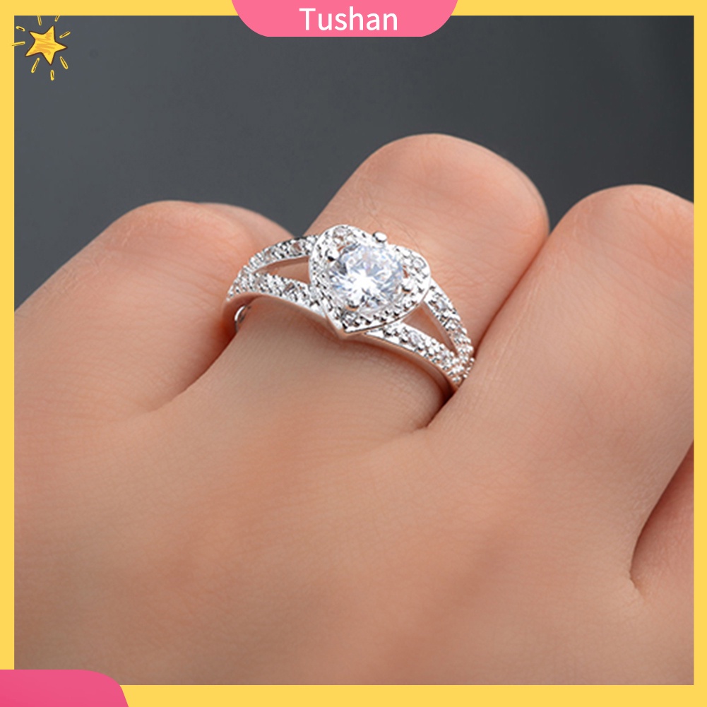 Nhẫn mạ bạc 925 đính đá hình trái tim xinh xắn quý phái