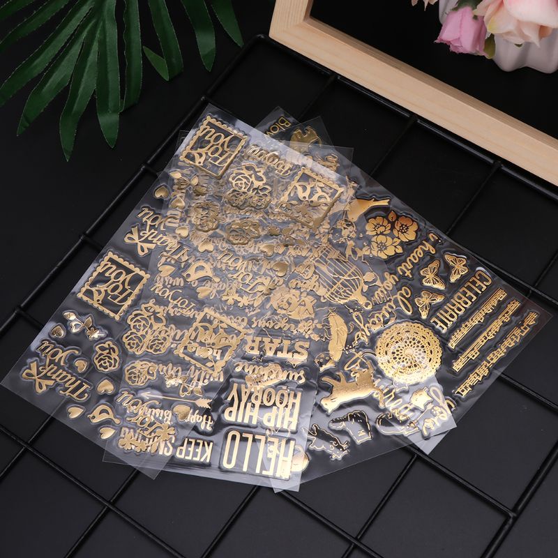 Bộ 4 Miếng Dán Epoxy Resin Trong Suốt In Họa Tiết Chữ Và Hoa Hồng Vàng Dùng Làm Trang Sức Thủ Công Diy