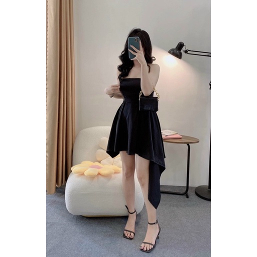 ĐẦM CÚP NGỰC ỐNG TÀ LỆCH CÓ ĐỆM NGỰC ĐẦM HỞ LƯNG Đầm Ống Ngắn Mỏng Dáng Ôm Phong Cách Cổ Điển Kiểu Cách Hợp Thời Trang