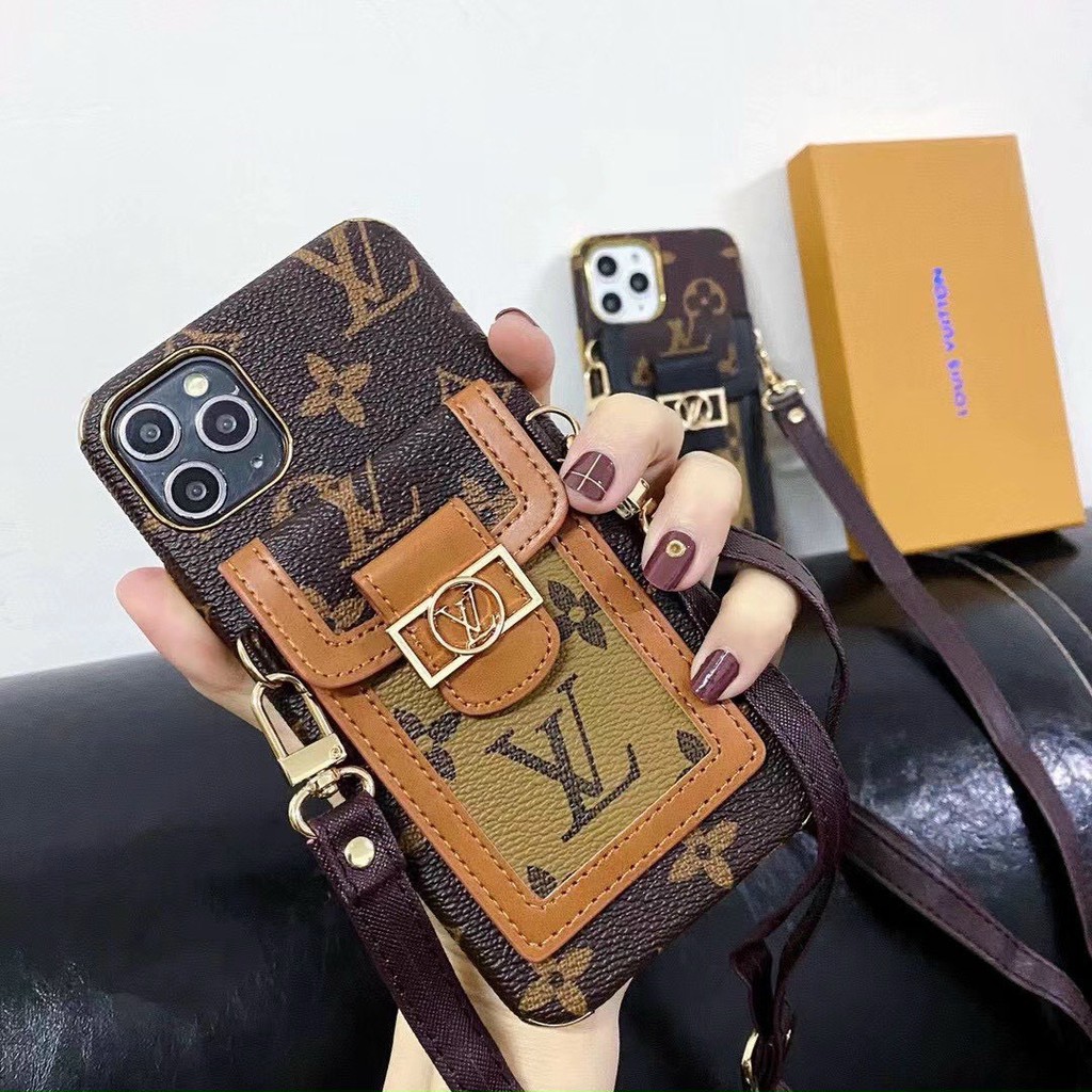 Ốp ví L.V cài thẻ và tiền tặng kèm dây đeo cho  Iphone Xs max |11 Pro|11 | 11 Pro max |15 | 15 plus | 15 Pro | 15 Promax