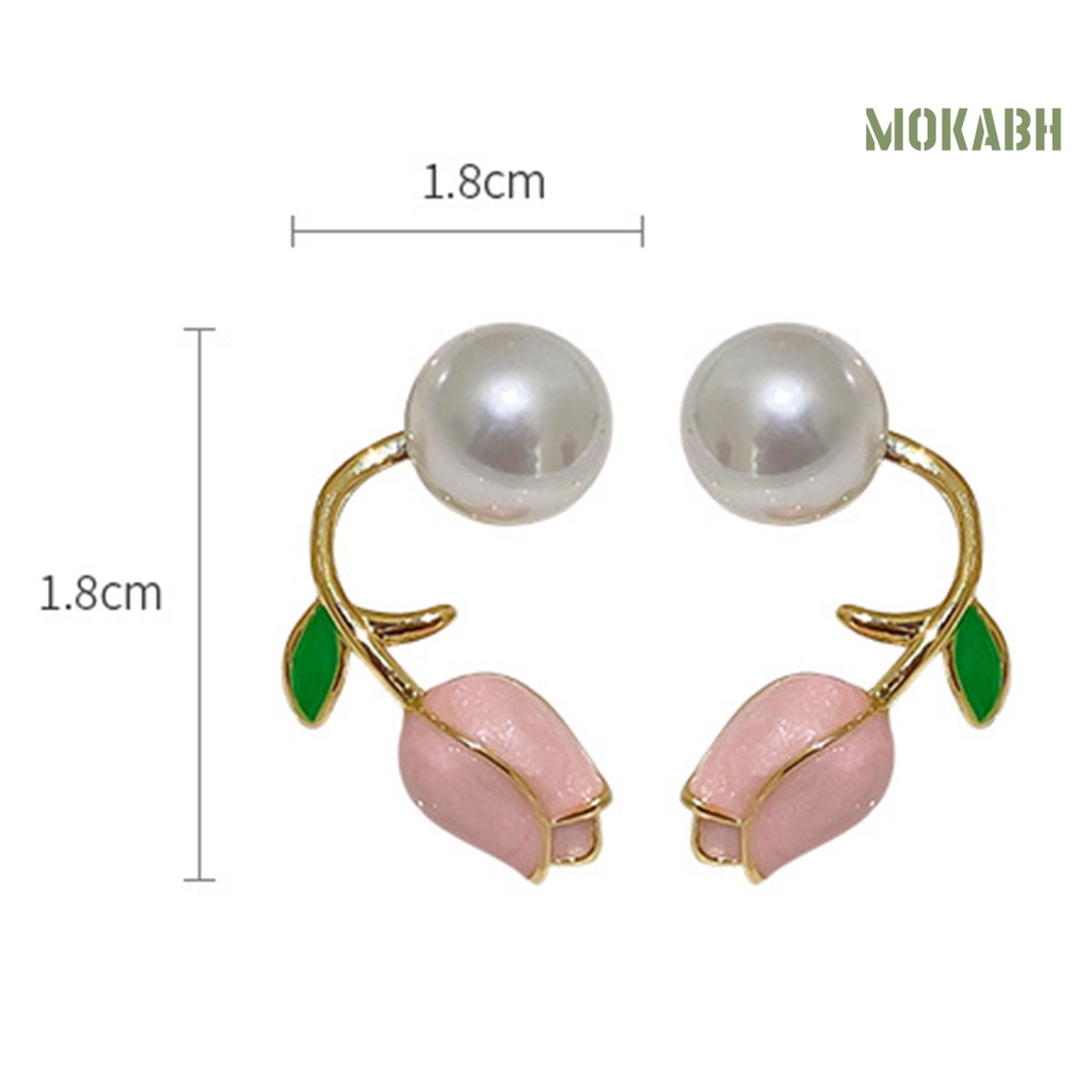 1 Đôi Bông Tai Hình Hoa Tulip Đính Ngọc Trai Giả Bằng Thép Không Gỉ Màu Tương Phản Thời Trang