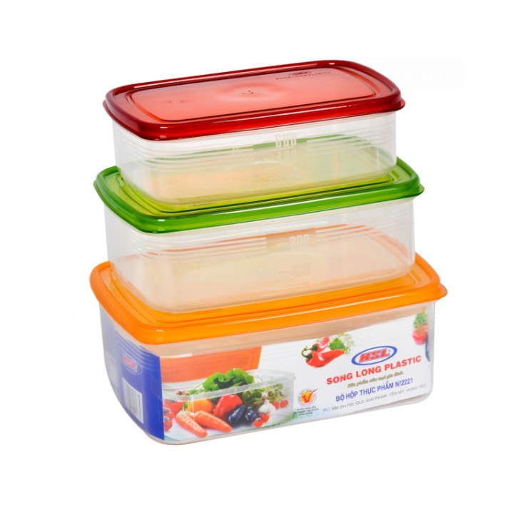 Bộ 3 Hộp Thực Phẩm 2221 Tiện Lợi Vệ Sinh An Toàn Nhựa Chính Hãng Songlong