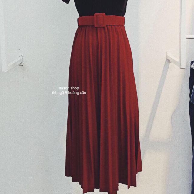 Chân váy xếp li kèm đai vuông hàng QC