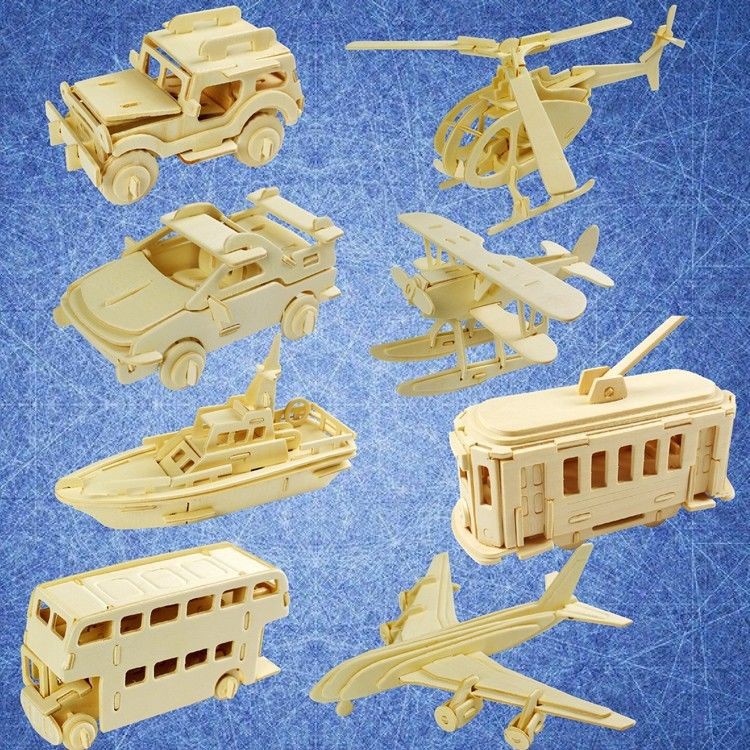Bộ xếp hình trẻ em bằng gỗ ba chiều 3D xếp hình lắp ráp đồ chơi mô hình ô tô, máy bay, tàu thủy, thủ công DIY