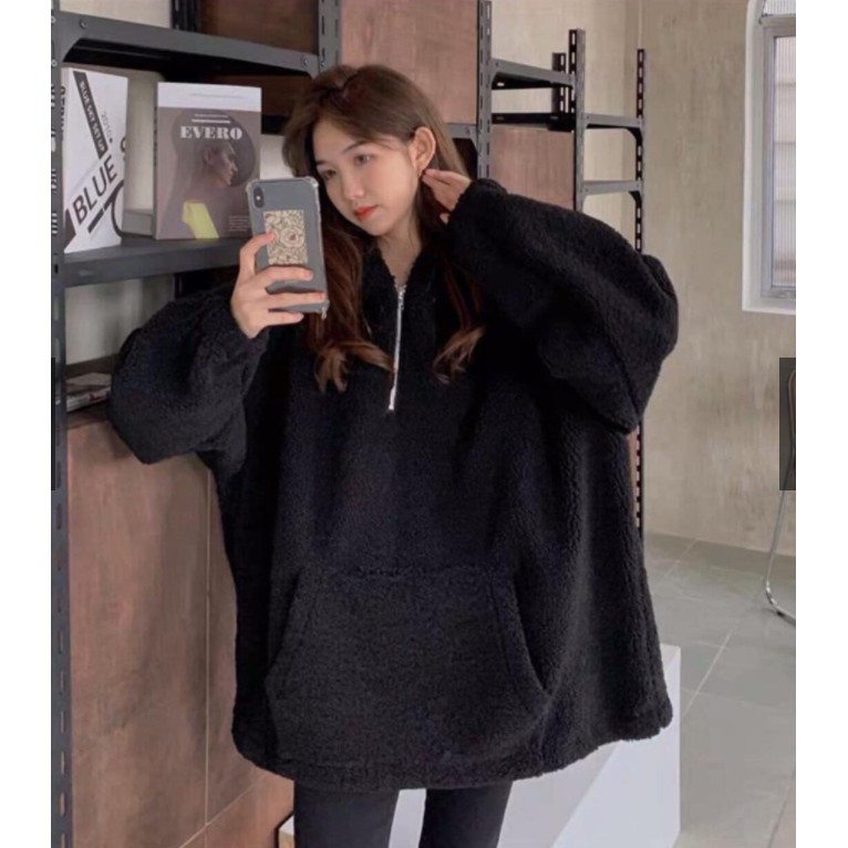 Áo Hoodie Lông Cừu có mũ khóa kéo cổ Hoodie lông hot trend