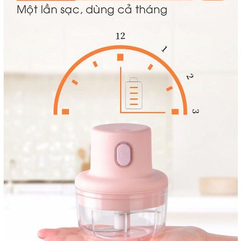 Máy Xay Mini Cầm Tay 250 ml - Máy Xay Đa Năng Sạc Điện, Có Cổng Sạc Usb - Xay Tỏi, Ớt, Hành