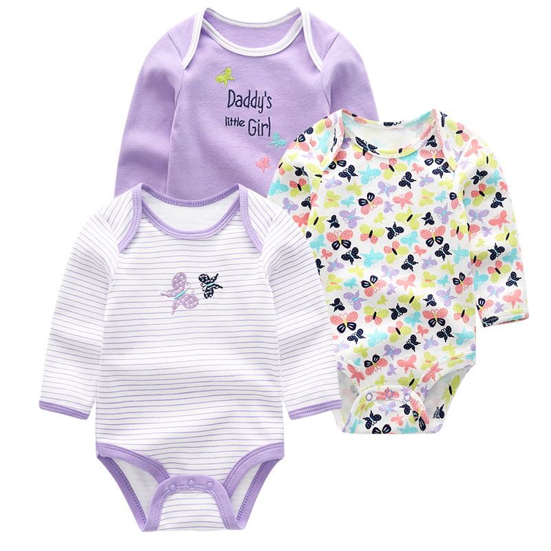 Bộ 3 áo liền thân dài tay in hình đáng yêu dành cho bé từ 0-12 tháng tuổi