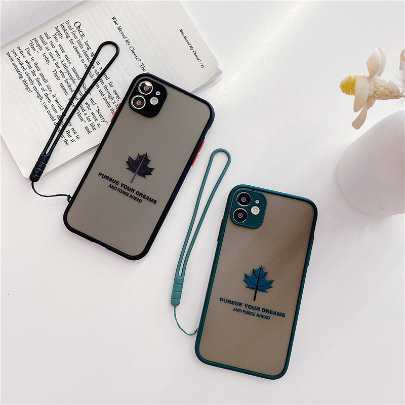 iphone 6 6s 7 8 Plus X XR XSMAX 11 12 Pro Max Mini Camera Protection Phone Case Soft TPU Maple Leaf Lanyard with Skin Feel