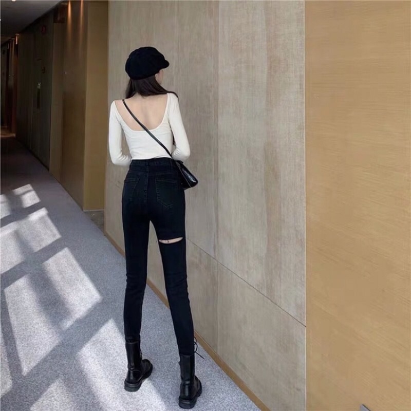 Quần Jean Đen Nữ Lưng Cao Skinny, Jean Dài Đen Lưng Cao Hack Dáng