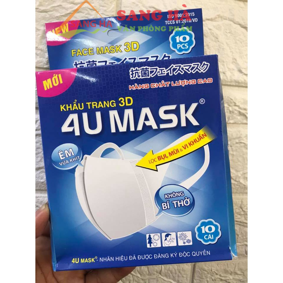 (Hộp 10 cái) Khẩu trang y tế 3D MASK 4U màu trắng - Công Nghệ Nhật Bản Ôm Sát Khuôn Mặt
