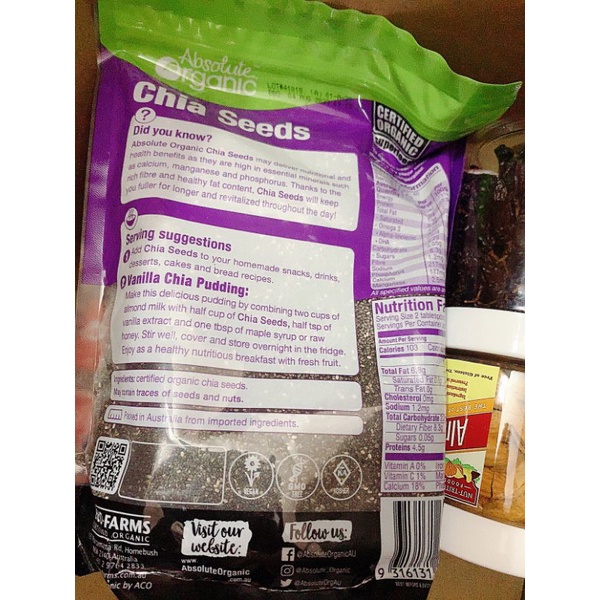 Hạt Chia Úc Absolute Organic Chia Seeds túi tím