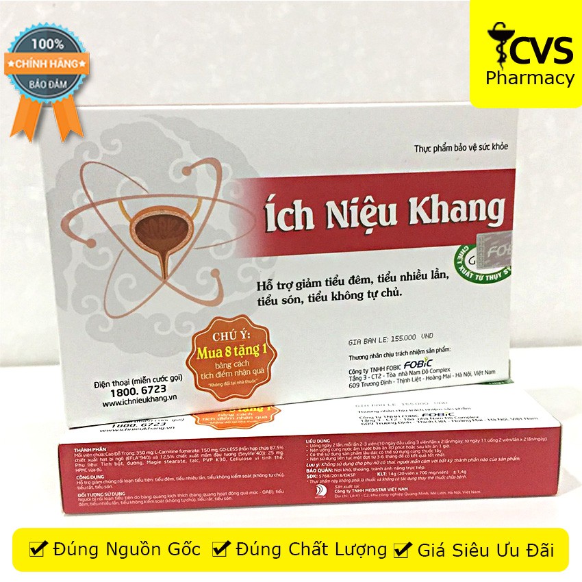 Ích Niệu Khang (Hộp 20 Viên uống) hỗ trợ giảm tiểu đêm, hạn chế tiểu nhiều lần - cvspharmacy