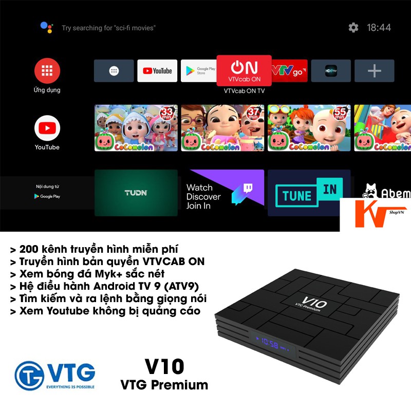 Android TV Box V10 Premium, Rom ATV9 tìm kiếm giọng nói, Ram 4GB, Bộ nhớ 32GB, Truyền hình bản quyền