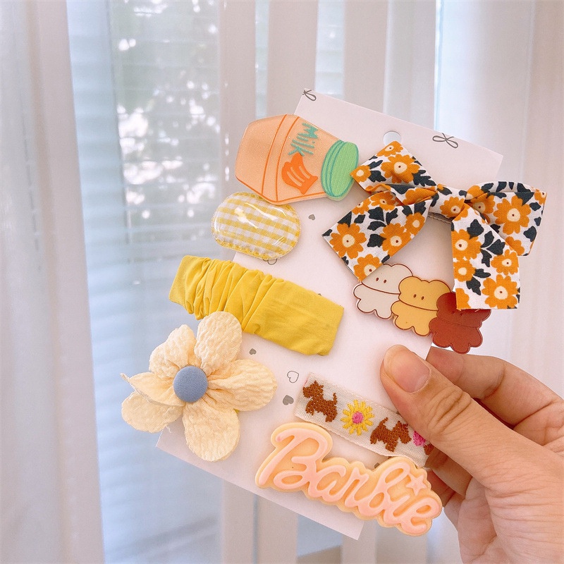 Bộ 8 kẹp tóc hình nơ thêu hoa xinh xắn cho bé gái