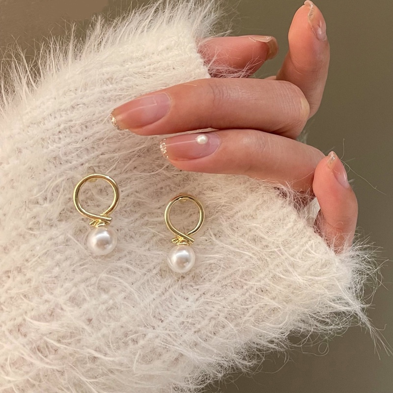 Bông Tai Hình Học Đính Ngọc Trai Bằng Bạc 925 Phong Cách Nhật Hàn Thời Trang Cho Nữ F547