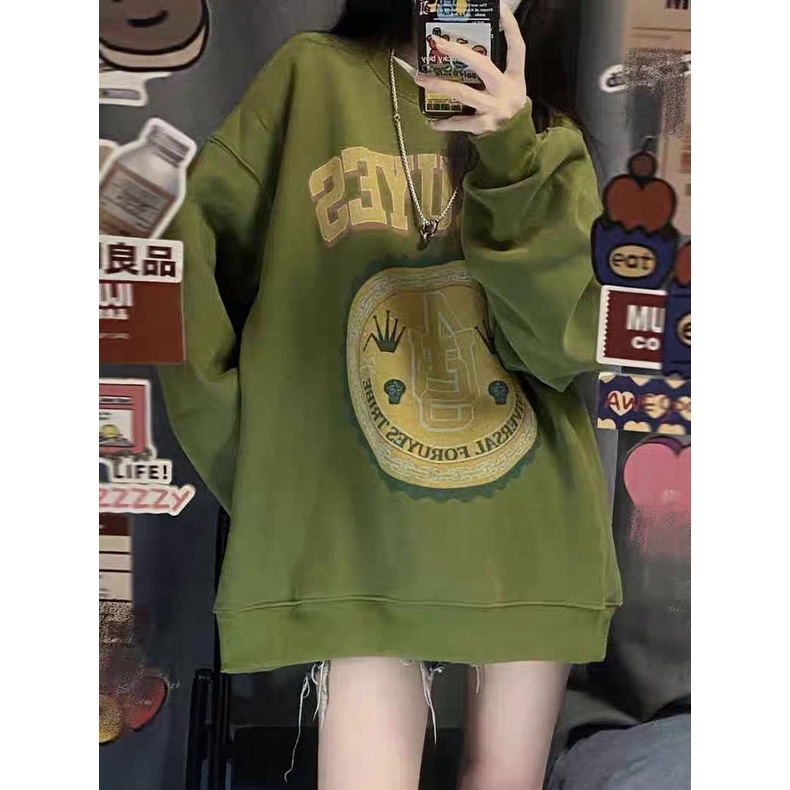 Áo nỉ sweater nữ form rộng 2022, áo sweater nữ form rộng dày chất nỉ đẹp màu xanh thời trang unisex quảng châu ulz