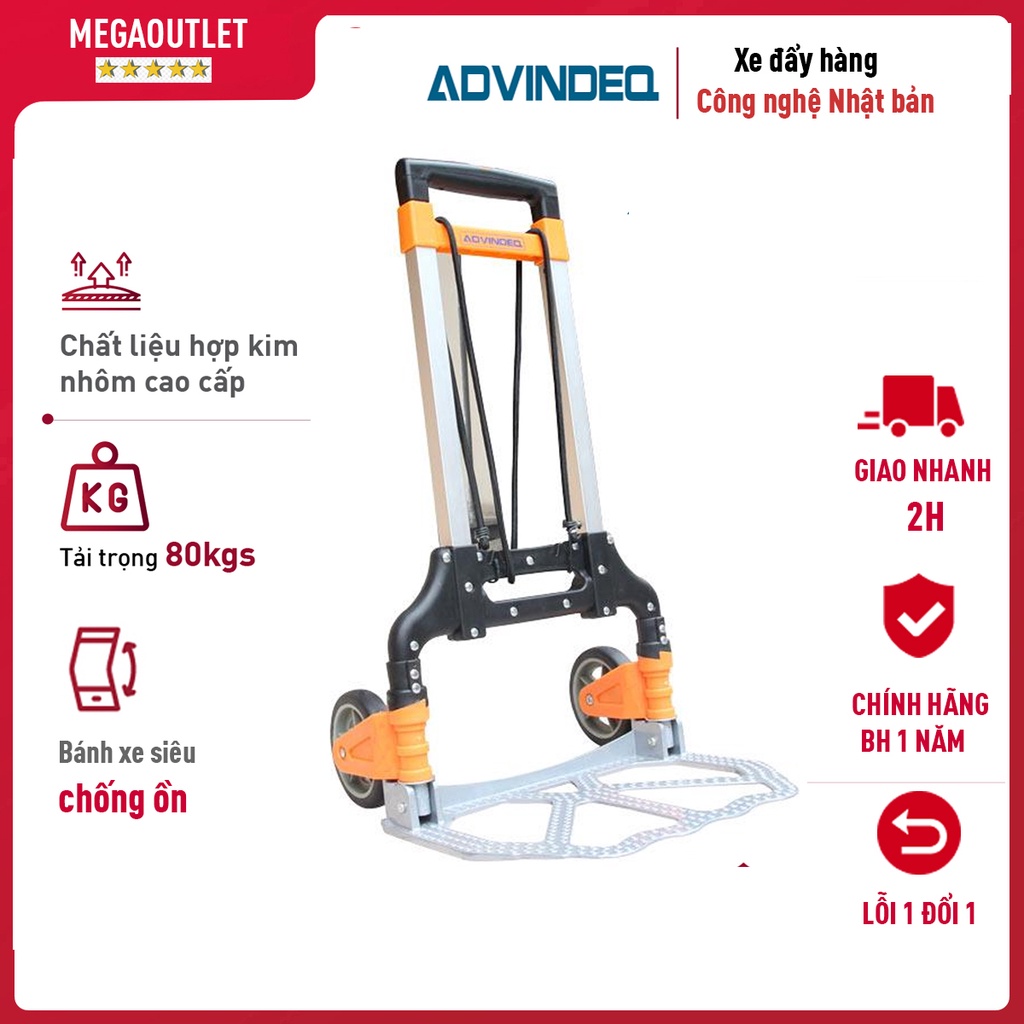 Xe đẩy hàng 2 bánh gấp gọn mini đa năng chở hàng 85kg nhập khẩu ADVINDEQ, xe kéo hàng giá rẻ bánh cao su không ồn