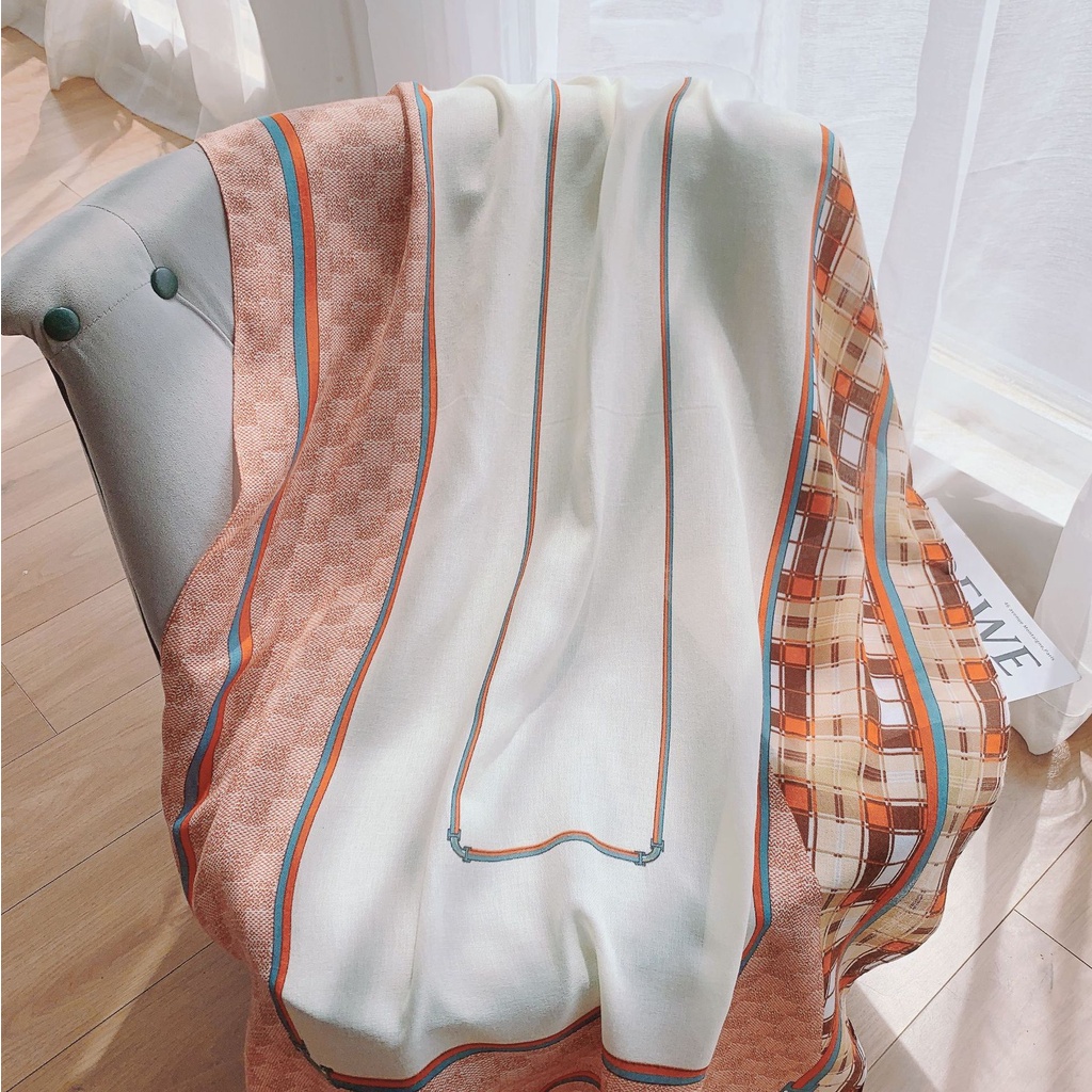 Khăn Choàng Cổ Dài Chất Liệu cotton Lanh Kẻ Sọc Màu Sắc Ấm Áp Thời Trang Thu Đông Cho Nữ