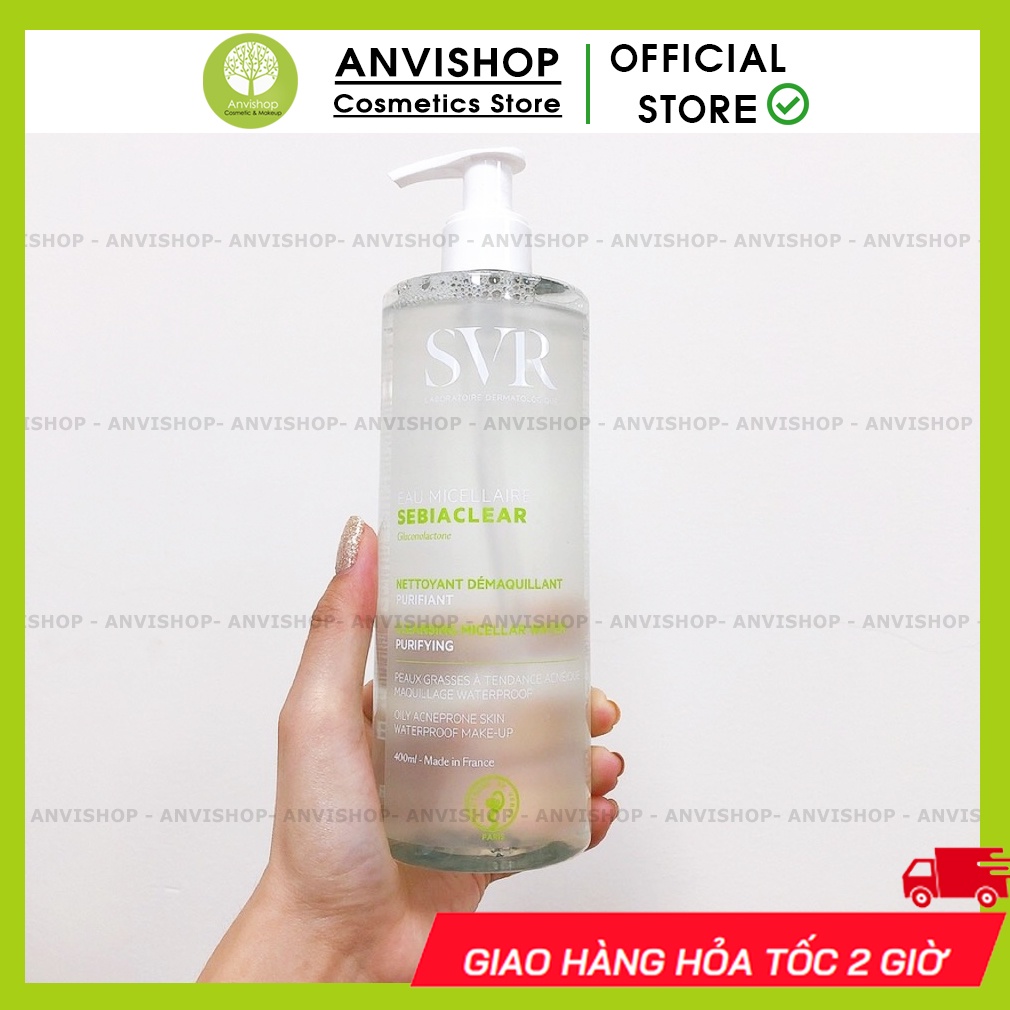 Nước tẩy trang SVR 400ml dành cho da dầu mụn nhạy cảm không làm khô da loại bỏ bã nhờn dư thừa