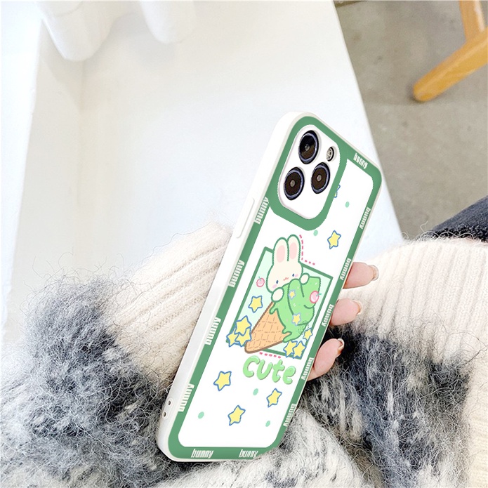 Ốp vuông iphone que kem thỏ cute mát lạnh mùa hè cho iPhone 13 12 11 Pro Max 7/7Plus/8/8Plus/X/Xs/Xs Max/11/11pro