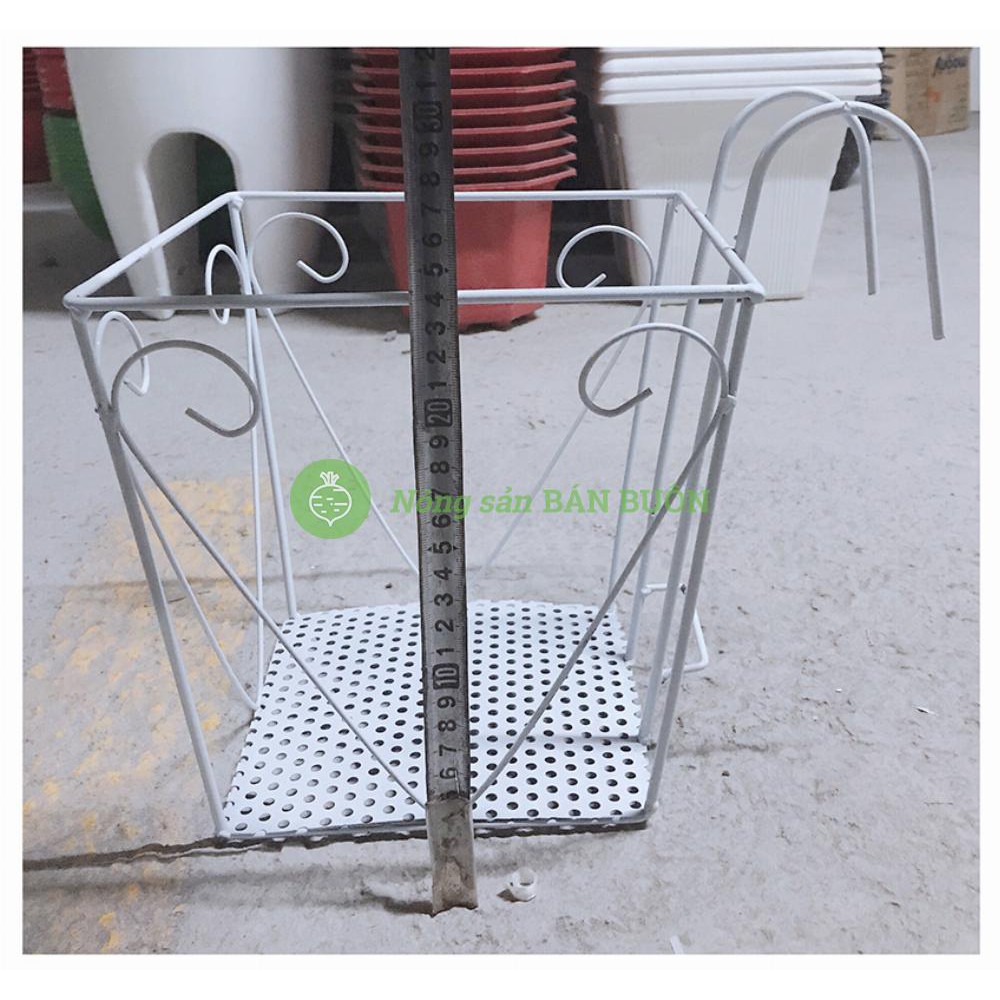 3 Giỏ Sắt Hình Vuông 24x23cm - Màu TRẮNG Treo Chậu Hoa Lan Can Ban Công