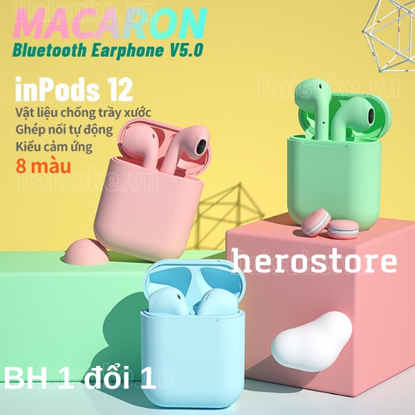 Tai nghe bluetooth không dây Inpods i12 TWS nút cảm ứng âm thanh HIFI có mic đàm thoại Dùng cho Iphone / Android 5
