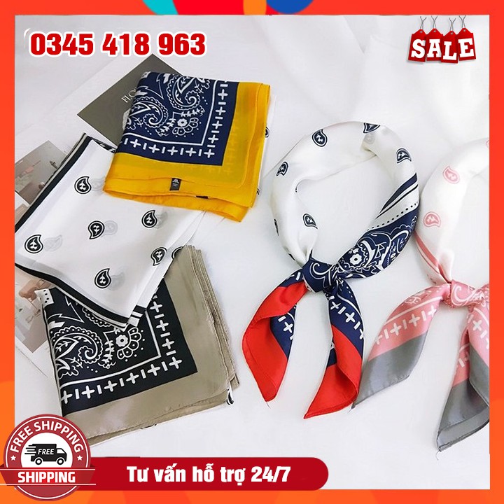 Khăn Turban Lụa Satin Vuông 70x70cm Khổ Lớn Làm Áo Yếm Sành Điệu Thời Trang Hàn Quốc, Khăn Bandana Quấn Ngực Cho Nữ