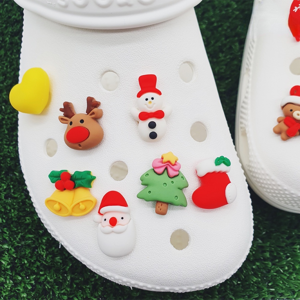 Phụ Kiện Trang Trí Giày Crocs Hình Ông Già Noel / Rudolph / Vớ Đỏ / Gấu / Gấu Con / Quả Cầu Tuyết Dễ Thương DIY