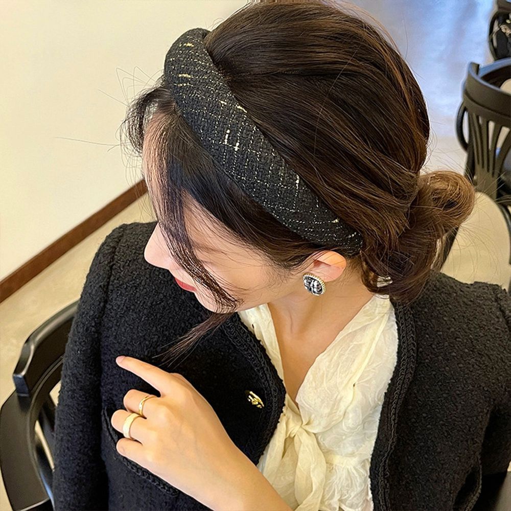 Băng đô cài tóc bản rộng họa tiết kẻ sọc phong cách Hàn Quốc cho nữ