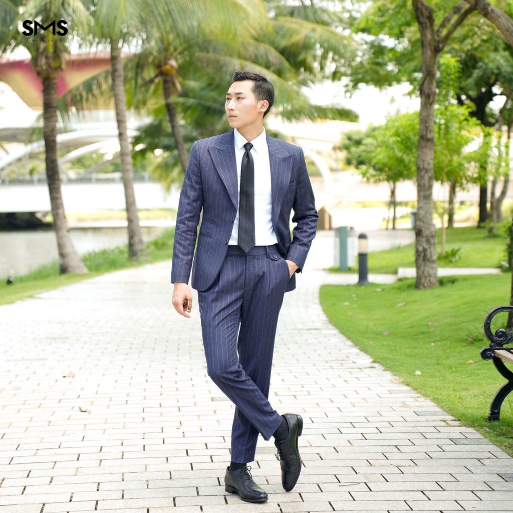 Vest nam xanh navy kẻ sọc, 2 khuy 3 túi phối quần sidetab, suits sartorial, chuẩn form Smart Suits