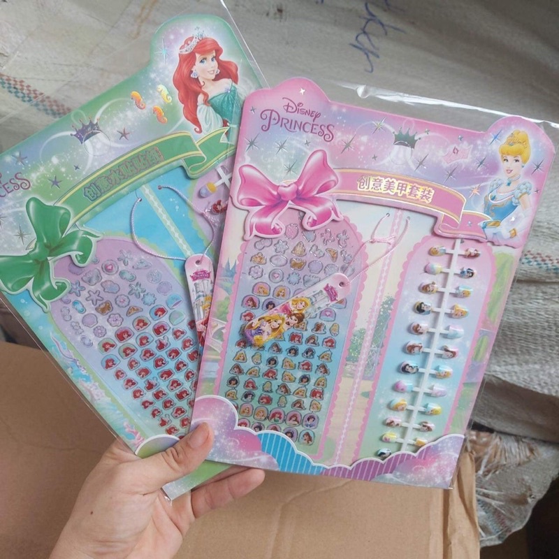 Set dán móng tay 3D bé gái kèm sticker, hình công chúa elsa, nàng tiên cá, sopia