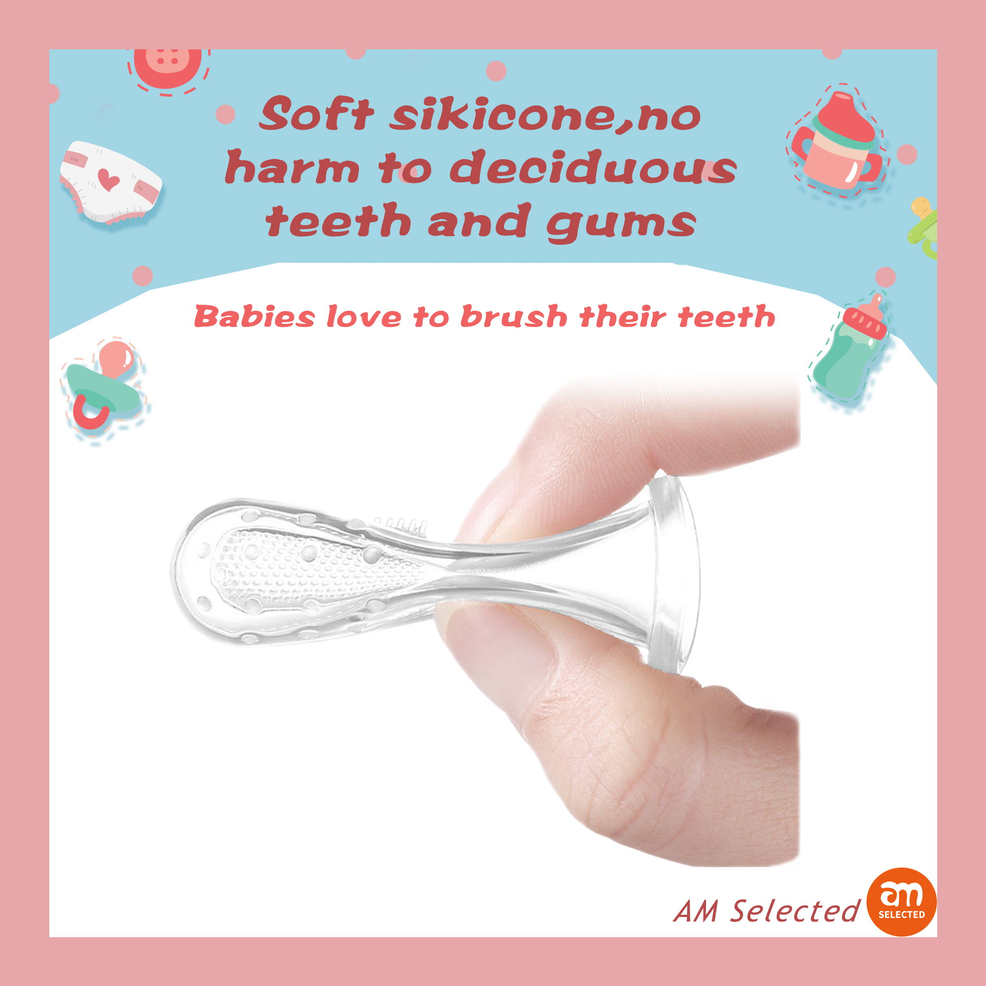 [Baby brush]Baby Thumb Toothbrush Silicone Milk Toothbrush Finger Toothbrush Baby Tongue Cleaning Brush Boxed