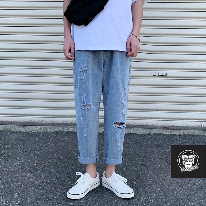 [sale lẻ size] Quần jean baggy nam nữ ống rộng rách 2021 242