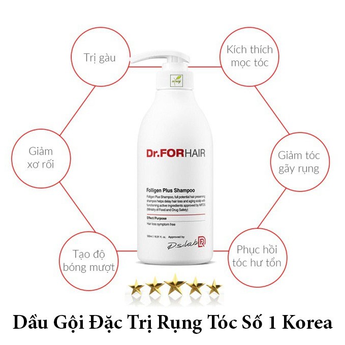 Dầu gội trị rụng tóc Dr For Hair Folligen Plus Shampoo Relieving Hair Loss