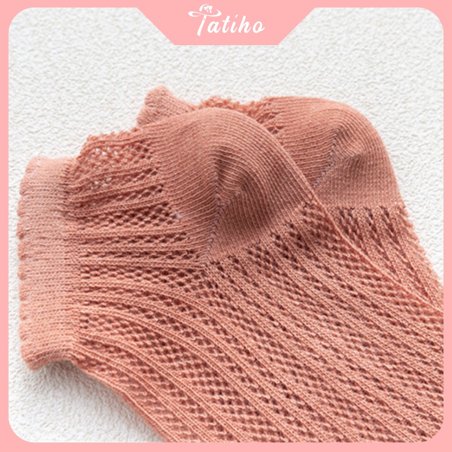 Tất Vớ Nữ Cổ Ngắn Chất Cotton Họa Tiết Trơn Phối Ren Mỏng Mềm Mại Thoáng Mát Phong Cách Hàng Quốc Dễ Thương - Mã TV013