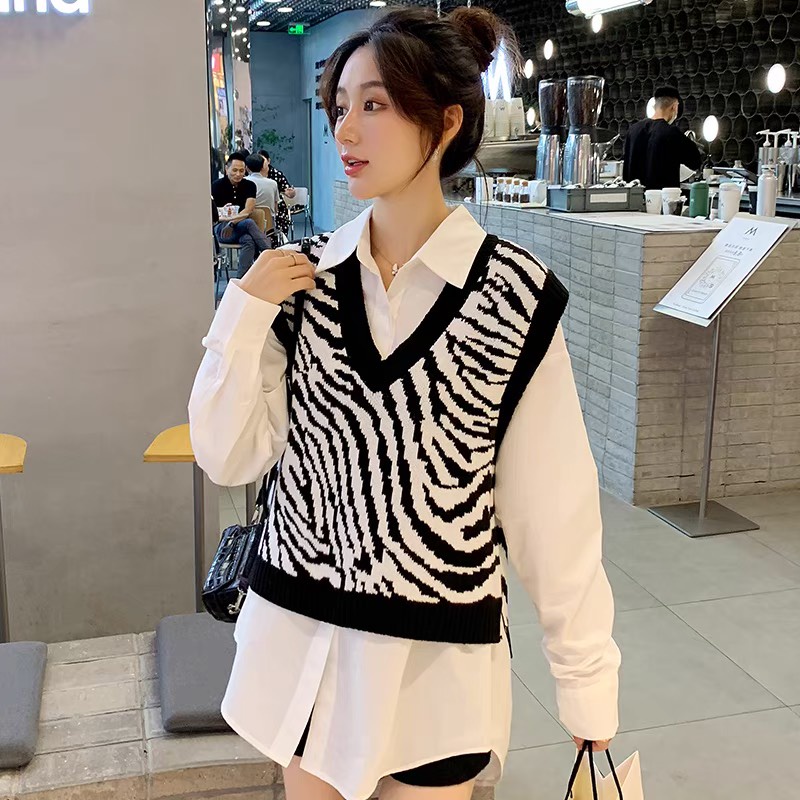 Áo Gile Len Nữ  Dệt Kim Họa Tiết Da Báo Dễ Phối Đồ Kiểu Phong Cách Hàn Quốc Xiaozhainv vn 23 | BigBuy360 - bigbuy360.vn