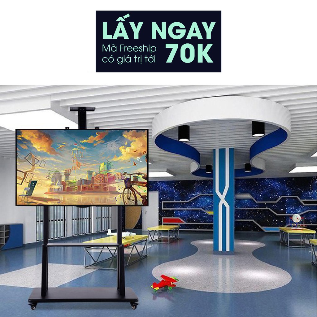 Giá Treo Tivi Siêu Tải Trọng Bánh Xe, Loại Cột Kệ Treo Tivi Hai Tầng Từ  32 - 75 Inch Có Khay Camera Kết Hợp Chỗ Để CPU